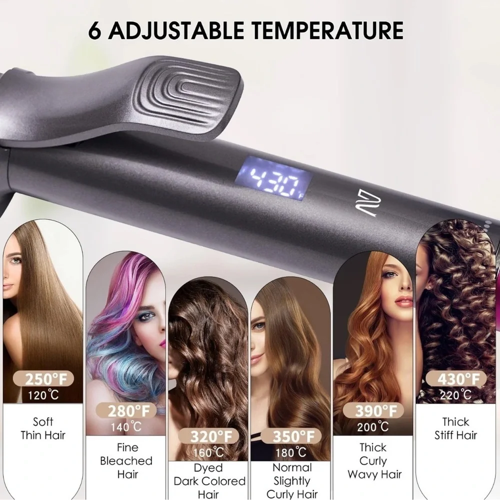 Nycoba 1-1/4” Ceramic Coated Curling Iron 6 Temperature Settings #MA1